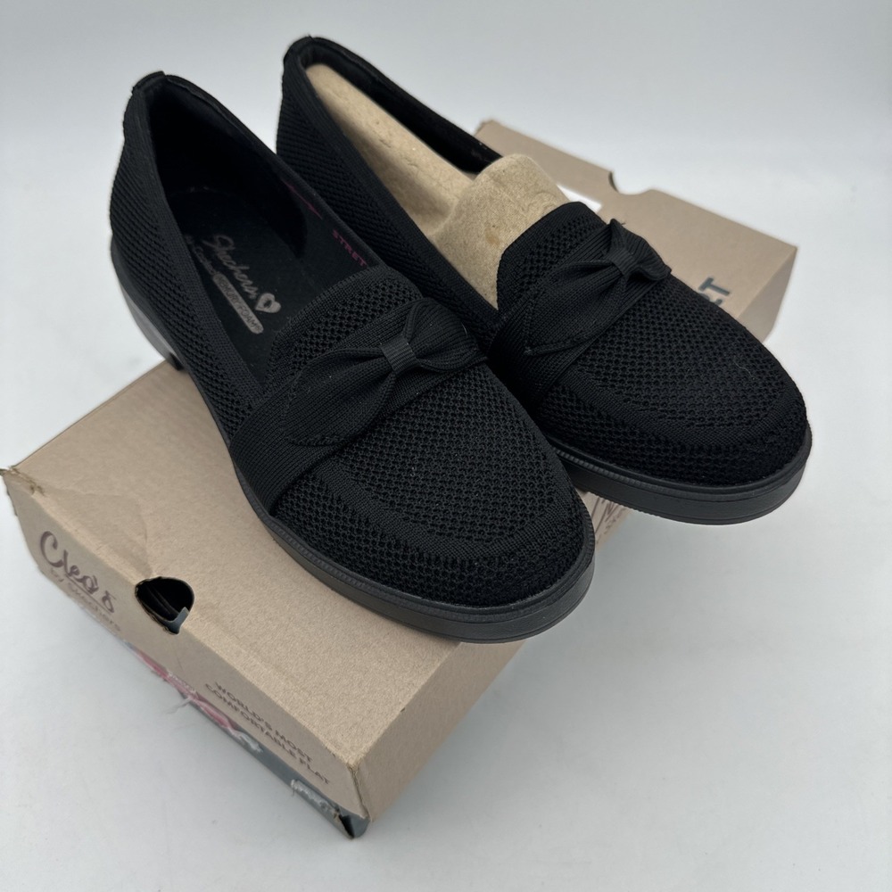 NIB Cleo's By Sketchers SZ 6 Black Cleo Square Loafers Stretch To Fit
